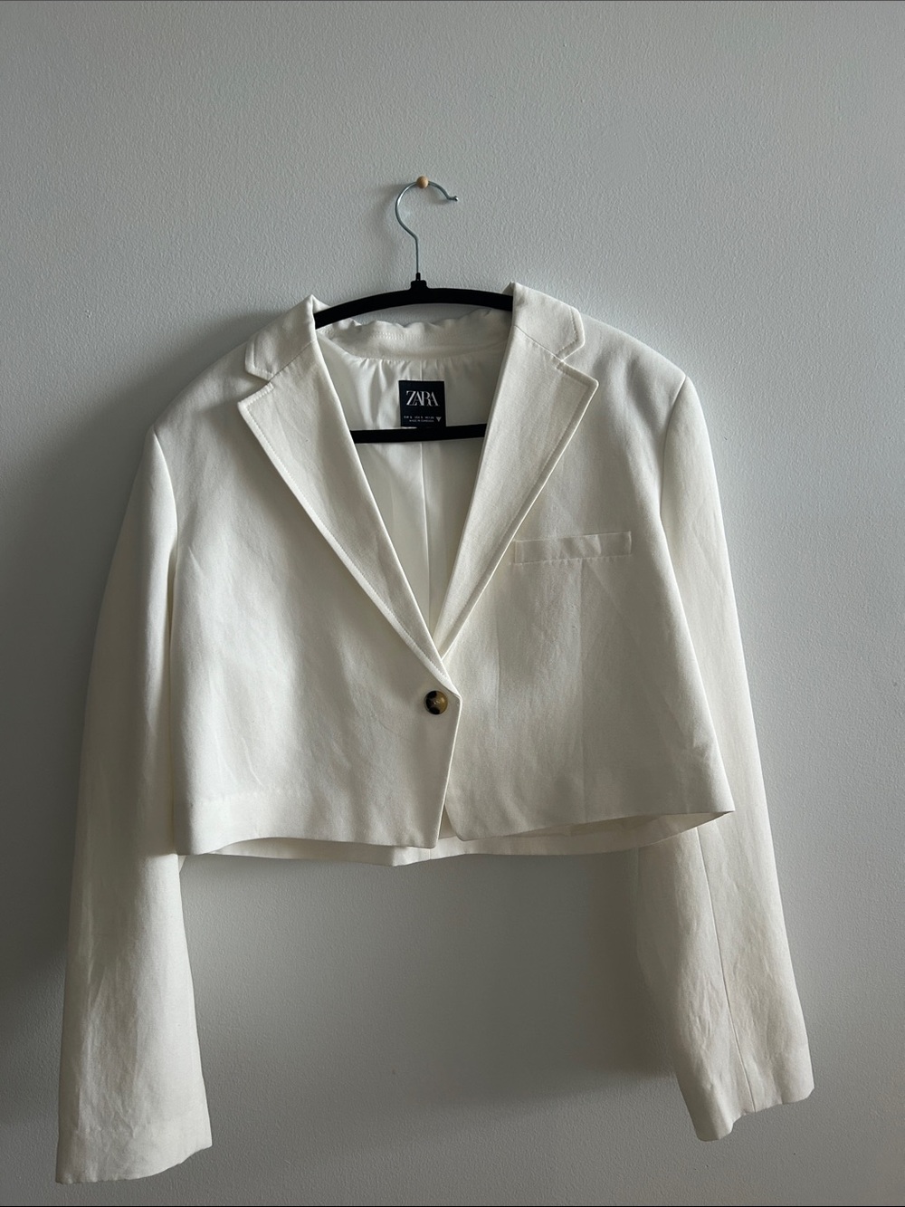 ZARA Off-White Cropped Single-Button Blazer